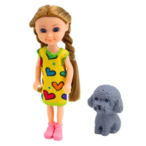 LEAN TOYS Zestaw Mini Laleczka W Sukience Z Pieskiem 14,5cm Mix