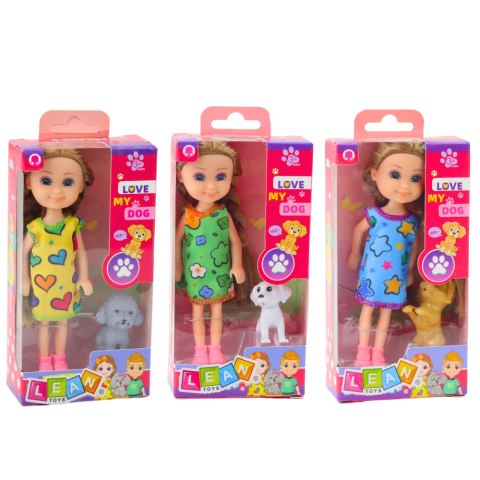 LEAN TOYS Zestaw Mini Laleczka W Sukience Z Pieskiem 14,5cm Mix