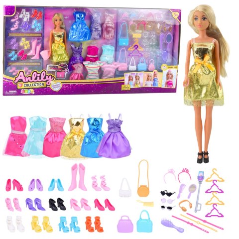 LEAN Toys Duży Zestaw Modowy Kolekcja Anlily Lalka Sukienki Akcesoria 65el.