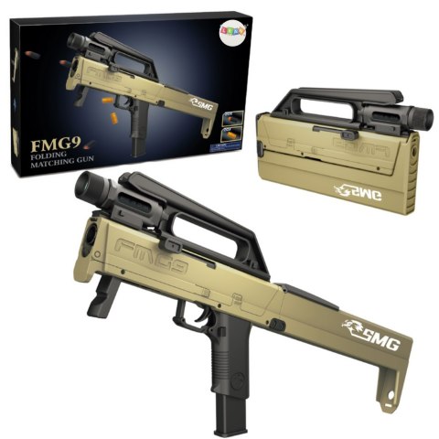 LEAN Toys Karabin Składany FMG9 Strzałki Piankowe Łuski Latarka Broń