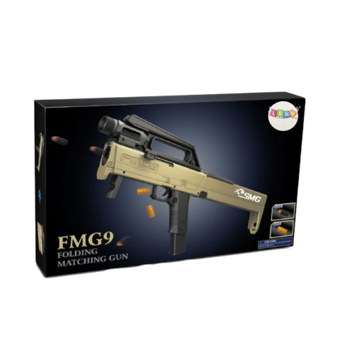 LEAN Toys Karabin Składany FMG9 Strzałki Piankowe Łuski Latarka Broń