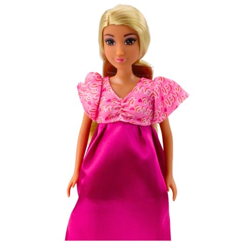LEAN Toys Lalka Anlily W Ciąży Różowa Sukienka Satynowa Długie Włosy