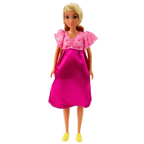 LEAN Toys Lalka Anlily W Ciąży Różowa Sukienka Satynowa Długie Włosy