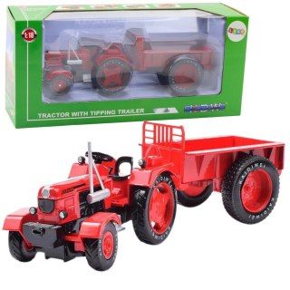 LEAN Toys Metalowy Traktor Rolniczy Z Przyczepą Czerwony 1:18