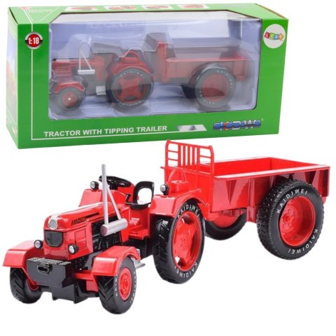 LEAN Toys Metalowy Traktor Rolniczy Z Przyczepą Czerwony 1:18