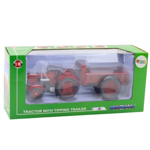 LEAN Toys Metalowy Traktor Rolniczy Z Przyczepą Czerwony 1:18