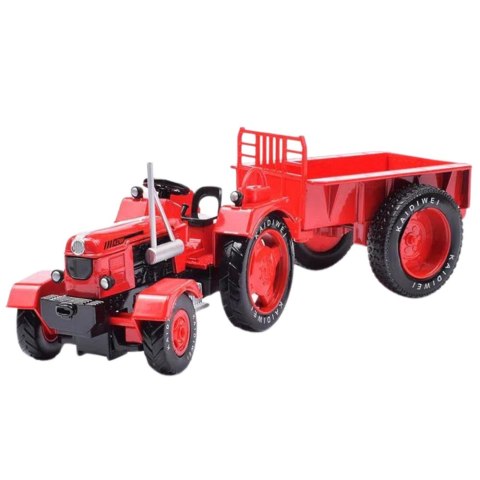LEAN Toys Metalowy Traktor Rolniczy Z Przyczepą Czerwony 1:18