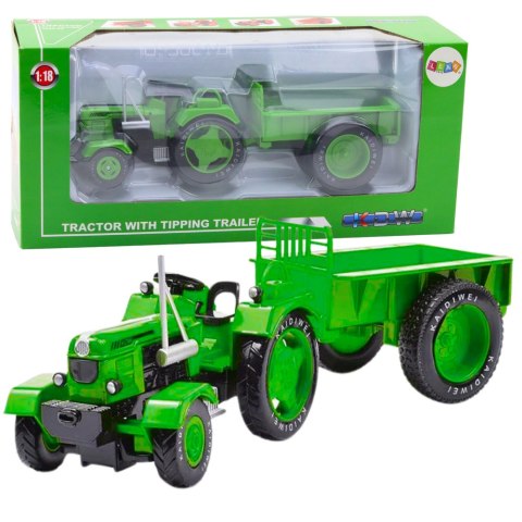 LEAN Toys Metalowy Traktor Rolniczy Z Przyczepą Zielony 1:18