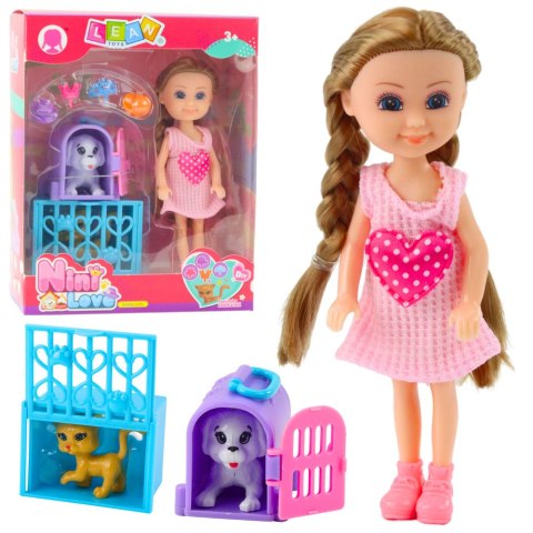 LEAN Toys Mini Lalka Z Akcesoriami Wózek Kotki Zestaw Laleczka Różowa