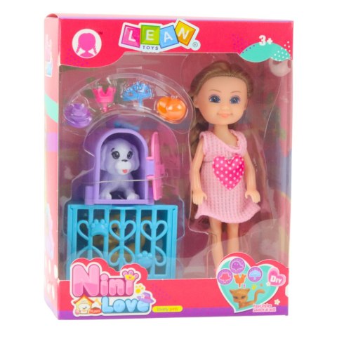 LEAN Toys Mini Lalka Z Akcesoriami Wózek Kotki Zestaw Laleczka Różowa