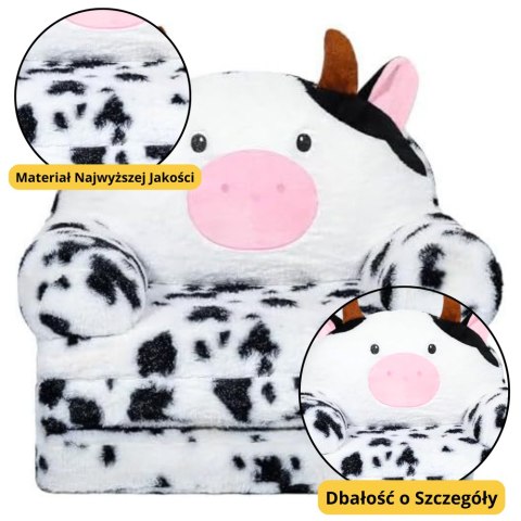 LEAN Toys Rozkładany Fotel Dla Dziecka Krowa 3 Poziomowy Biało Czarny 50x50cm