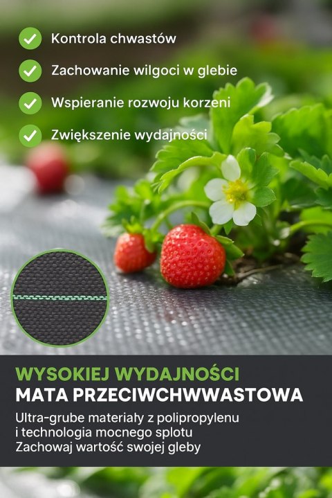 LEAN Agrotkanina Czarna 1,1x50m UV 135g Antychwastowa Agrowłóknina + Kotwy