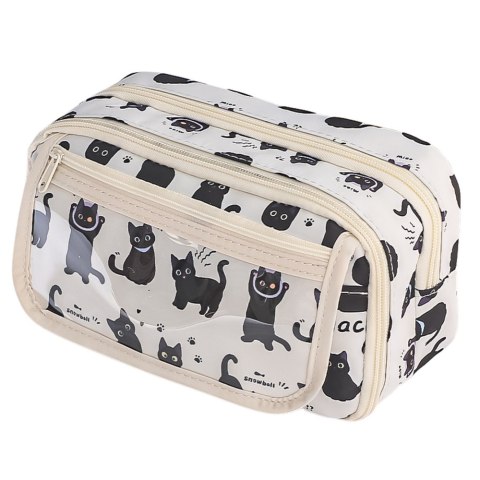 LEAN Piórnik Przybornik Szkolny W Czarne Koty Biały 21cm