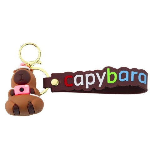 LEAN TOYS Brelok Figurka Kapibara Z Aparatem i Czapką Zawieszka Karabińczyk Kółko