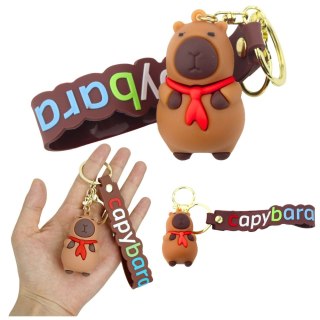 LEAN TOYS Brelok Figurka Kapibara Z Czerwoną Chustką Zawieszka Karabińczyk Kółko