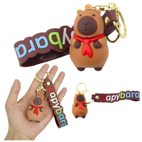 LEAN TOYS Brelok Figurka Kapibara Z Czerwoną Chustką Zawieszka Karabińczyk Kółko