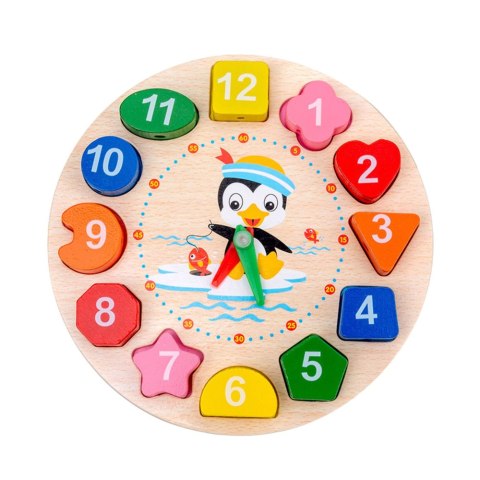 LEAN TOYS Drewniany Zegar Edukacyjny Montessori Nauka Godzin Klocki Do Nawlekania