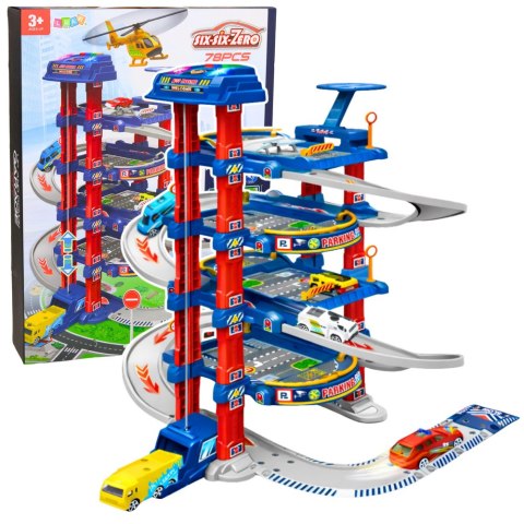 LEAN Toys Parking Tor Samochodowy Winda Elektryczna Zjeżdżalnia Dla Autek Helikopter