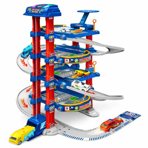 LEAN Toys Parking Tor Samochodowy Winda Elektryczna Zjeżdżalnia Dla Autek Helikopter