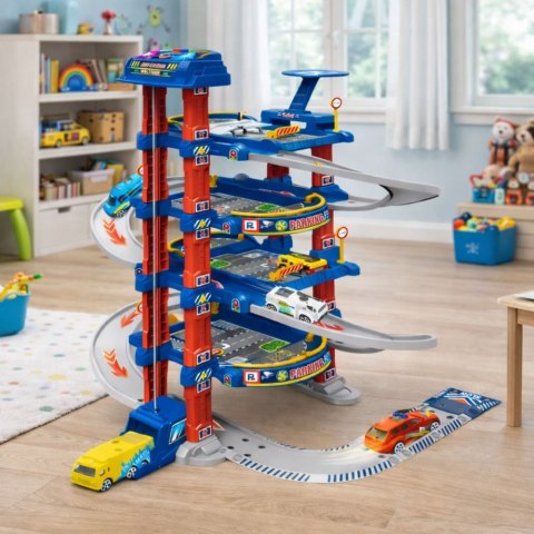 LEAN Toys Parking Tor Samochodowy Winda Elektryczna Zjeżdżalnia Dla Autek Helikopter