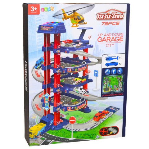 LEAN Toys Parking Tor Samochodowy Winda Elektryczna Zjeżdżalnia Dla Autek Helikopter