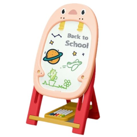 LEAN Toys Tablica Magnetyczna Dwustronna Pingwin Zestaw Gier Akcesoria 56el Różowa