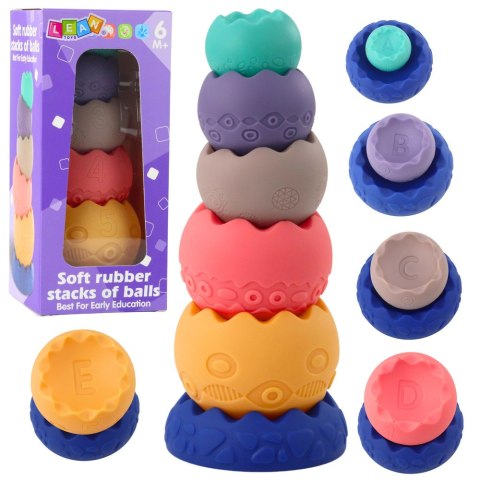 LEAN Toys Zestaw Edukacyjny Miękkie Jajka Piłki Z Cyframi Sensoryczne Wieża 6 szt.