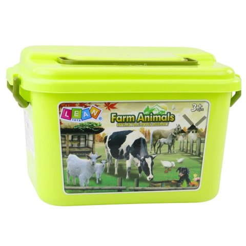 LEAN Toys Zestaw Figurek Zwierzęta Zagroda Rośliny Drzewa Kuferek 57el