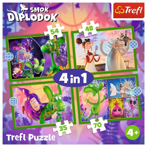 Trefl Puzzle Puzzle - 4w1 (35, 48, 54, 70) - Świat Smoka Diplodoka - Trefl 34663