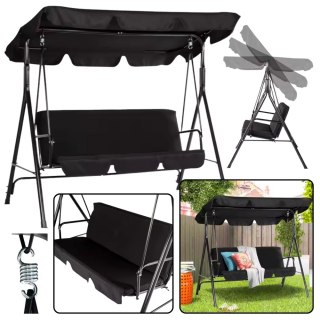 LEAN Huśtawka Trzyosobowa Ogrodowa Bujana Materac Czarna