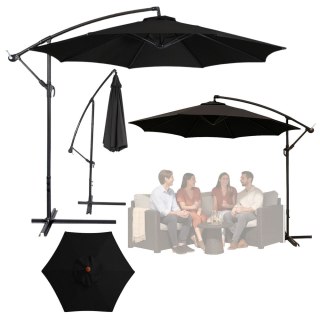 LEAN Parasol Ogrodowy Boczny Z Regulacją Pochyłu Pokrowiec 350 x 250cm Czarny