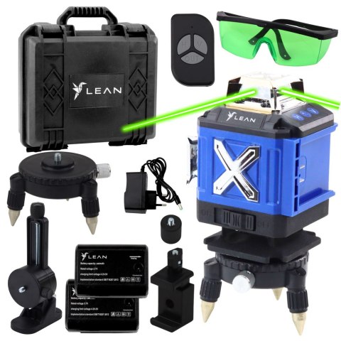 LEAN Poziomica Laserowa Płaszczyznowa 4D 16 Linii Walizka 2 Akumulatory Niebieska