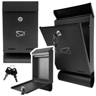 LEAN Skrzynka Pocztowa Na Listy Gazety Stal Ocynkowana Czarna 32,5x22,5x9,5cm