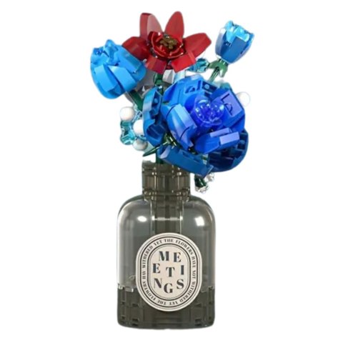 LEAN Toys Klocki Konstrukcyjne Bukiet Kwiatów W Wazonie Czerwono-Niebieski 358 el.