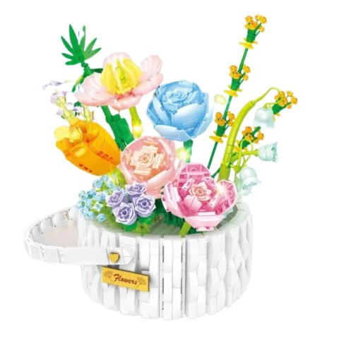 LEAN Toys Klocki Konstrukcyjne Kompozycja Kwiatowa W Koszyku Światła LED 1376 el.