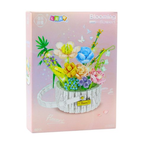 LEAN Toys Klocki Konstrukcyjne Kompozycja Kwiatowa W Koszyku Światła LED 1376 el.