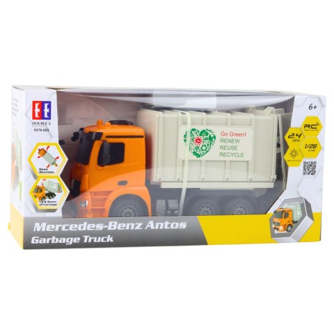 Double E Mercedes-Benz Antos Śmieciarka Zdalnie Sterowana RC Pomarańczowa 1:26
