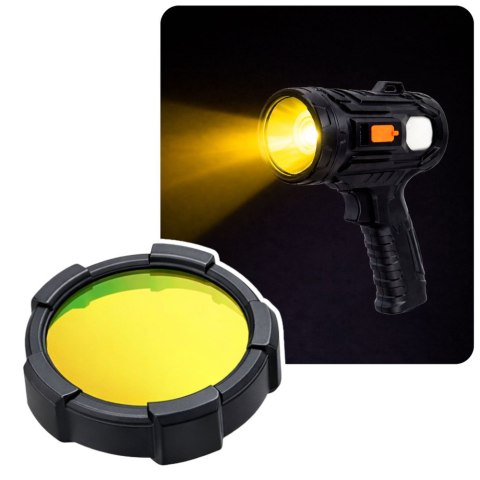 LEAN Latarka LED Szperacz Solarna 6 Trybów Powerbank Wymienne Filtry 19 cm