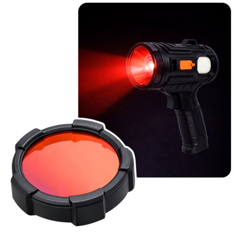 LEAN Latarka LED Szperacz Solarna 6 Trybów Powerbank Wymienne Filtry 19 cm