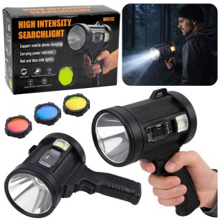 LEAN Latarka LED Szperacz Solarna 6 Trybów Powerbank Wymienne Filtry 23 cm