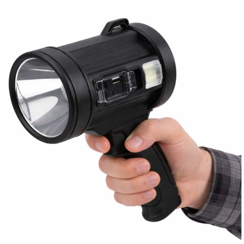 LEAN Latarka LED Szperacz Solarna 6 Trybów Powerbank Wymienne Filtry 23 cm