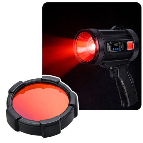 LEAN Latarka LED Szperacz Solarna 6 Trybów Powerbank Wymienne Filtry 23 cm