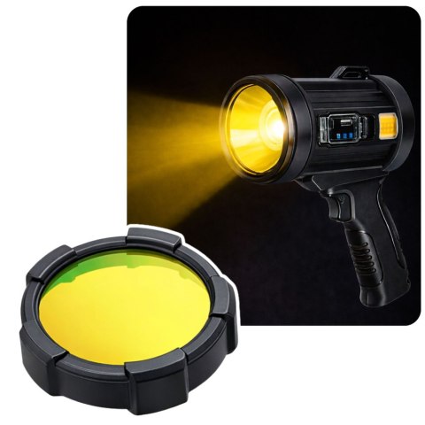 LEAN Latarka LED Szperacz Solarna 6 Trybów Powerbank Wymienne Filtry 23 cm