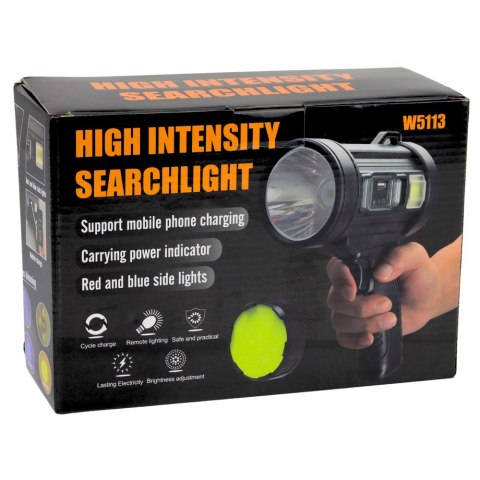 LEAN Latarka LED Szperacz Solarna 6 Trybów Powerbank Wymienne Filtry 23 cm