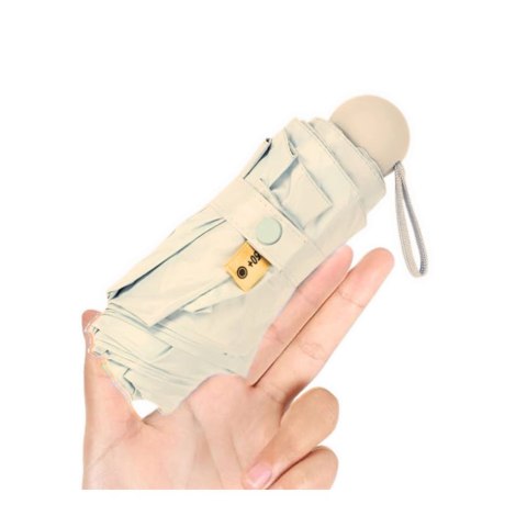 LEAN Parasolka Kieszonkowa Składana z Ochroną UV UPF 50+ Etui Beżowa 90 cm