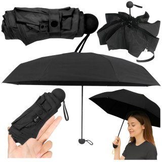 LEAN Parasolka Kieszonkowa Składana z Ochroną UV UPF 50+ Etui Czarna 90 cm