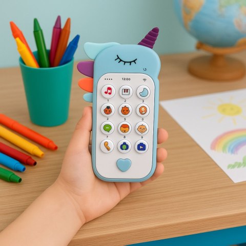 LEAN TOYS Dziecięcy Telefon Edukacyjny Światła Dźwięki Melodie Niebieski