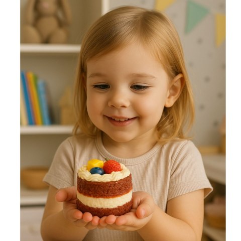 LEAN TOYS Gniotek Ciasto Z Owocami Tort Dekoracyjne Elastyczne Ozdoba 6 x 7 cm