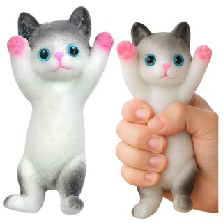 LEAN TOYS Gniotek Sensoryczny Miękki Kotek Leżący Sierść Biało-Szary 13 x 6,5 cm