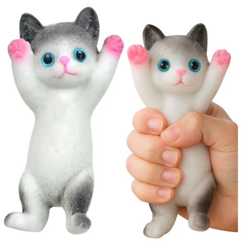 LEAN TOYS Gniotek Sensoryczny Miękki Kotek Leżący Sierść Biało-Szary 13 x 6,5 cm